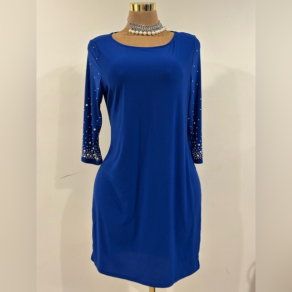 Nik & Nash New York Dress NWT Royal Blue Sleeves Sequence & Pearl Beading Sz XL. - Picture 1 of 13